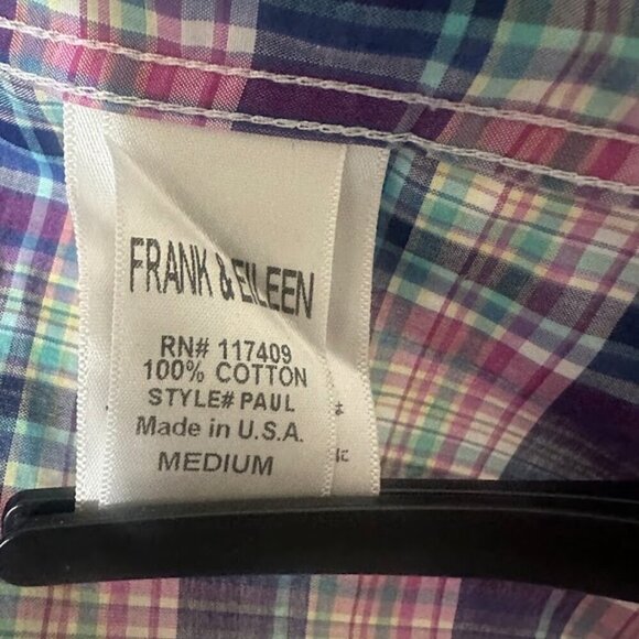 Frank & Eileen Paul Plaid Italian Woven Cotton Button Down Classic Shirt Size M - Picture 9 of 11
